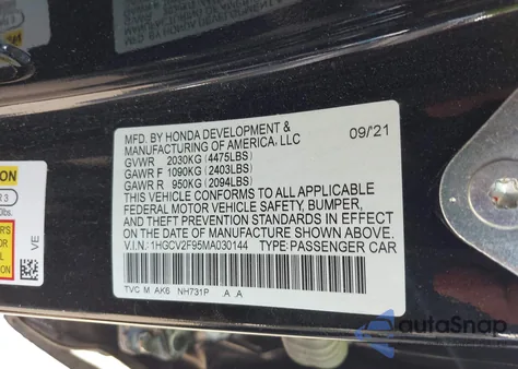 2021 Honda Accord Touring z USA, uszkodzony, nr VIN 1HGCV2F95MA030144